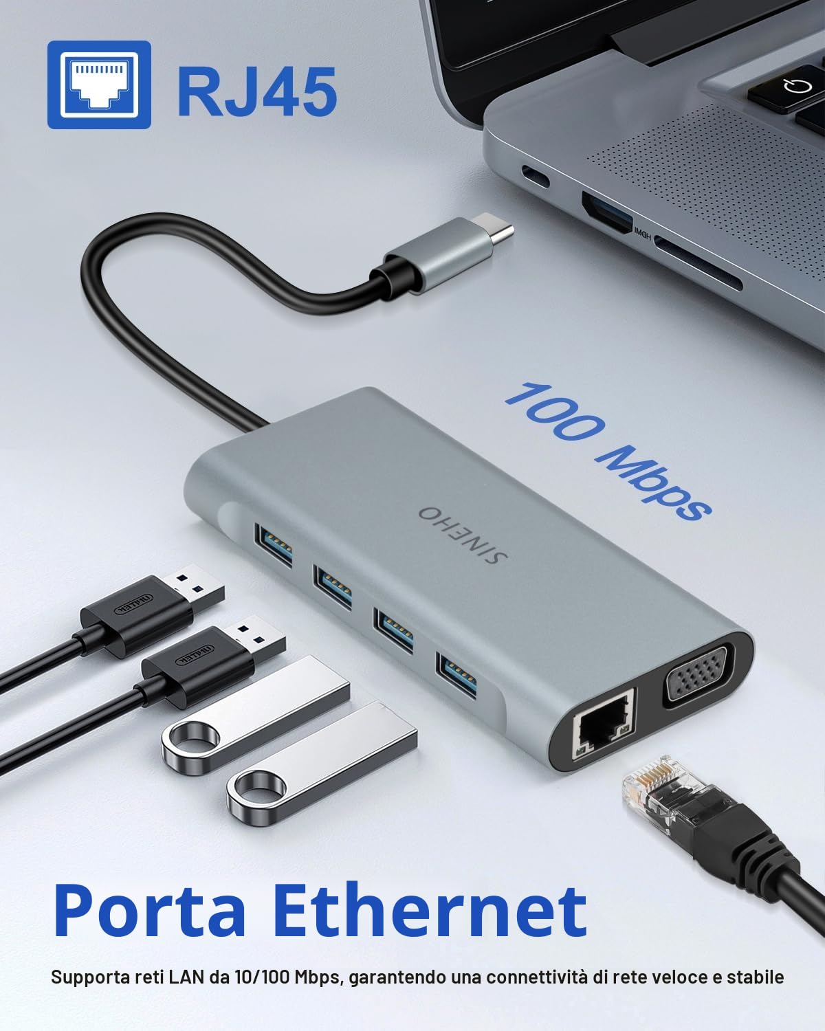 HUB USB C Docking Station, 11 in 1 Adattatore USB C con 4K HDMI, VGA, Ethernet, 4 porte USB, SD/TF, 100W PD, Audio 3,5 mm, Compatibile con MacBook Pro/Air, Surface, DELL, HP e altri