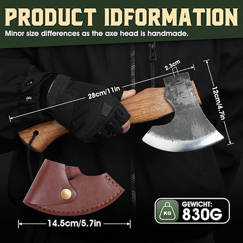 Miniatura 3 de Tivoli Hacha de campamento de hacha de 11 pulgadas, hacha pequeña para cortar y dividir madera, mango de madera de fresno, perfecto para