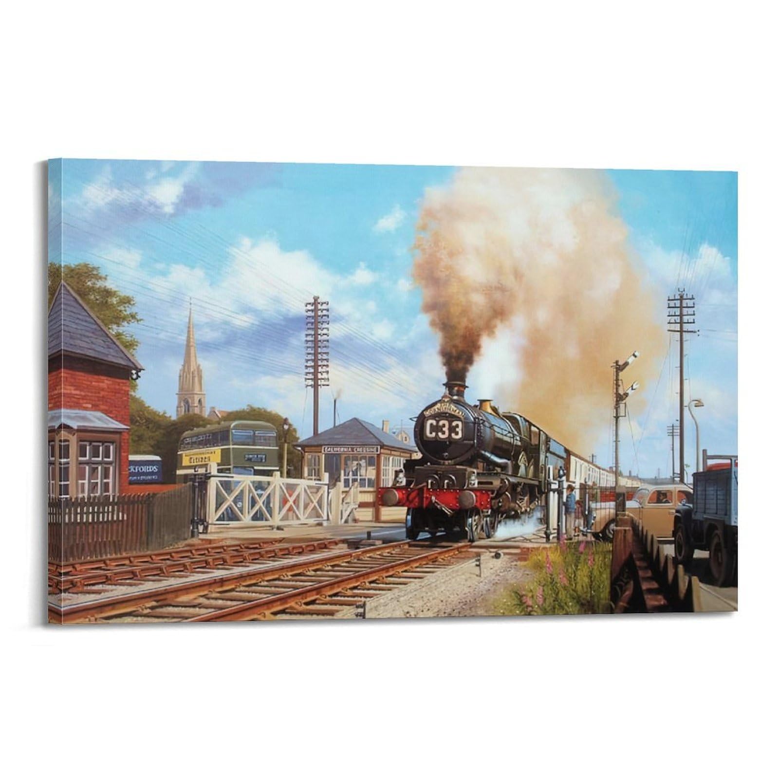ZSZWHJ Vintage Industrial Art Poster Steam Train C33 Poster Decorative Painting Canvas Wall Posters And Art Picture Print Modern Family Bedroom Decor Posters 24x36inch(60x90cm)