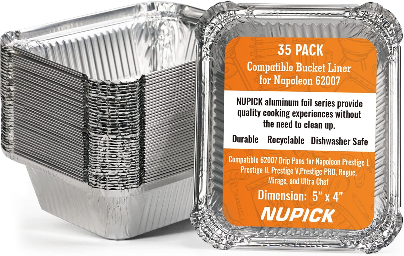 NUPICK 35-Pack 62007 Drip Pans Compatible for Napoleon Prestige I, Prestige II, Prestige V, Prestige PRO, Rogue, Mirage, and Ultra Chef Grills, Grill Replacement Grease Trays