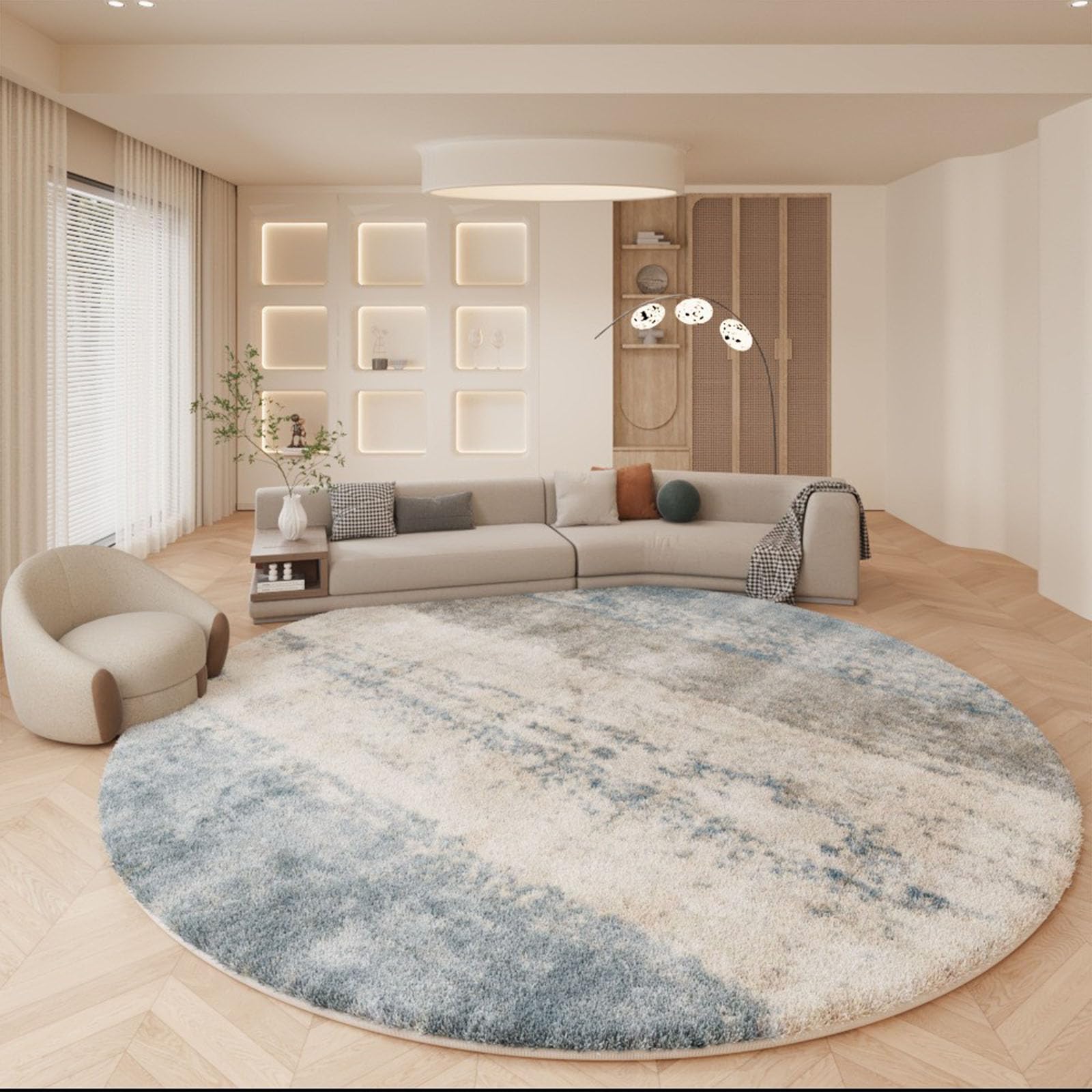 Tappeto da bagno rotondo, morbido, antiscivolo, in cotone, per soggiorno, camera da letto, tappeto in peluche, decorazione per la casa
