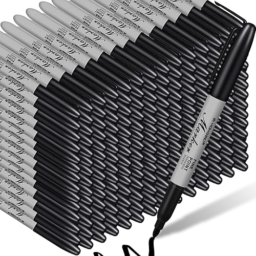 Marcadores permanentes a granel, color negro, juego de marcadores permanentes de punta fina, para trabajar en madera, metal, piedra, vidrio (paquete
