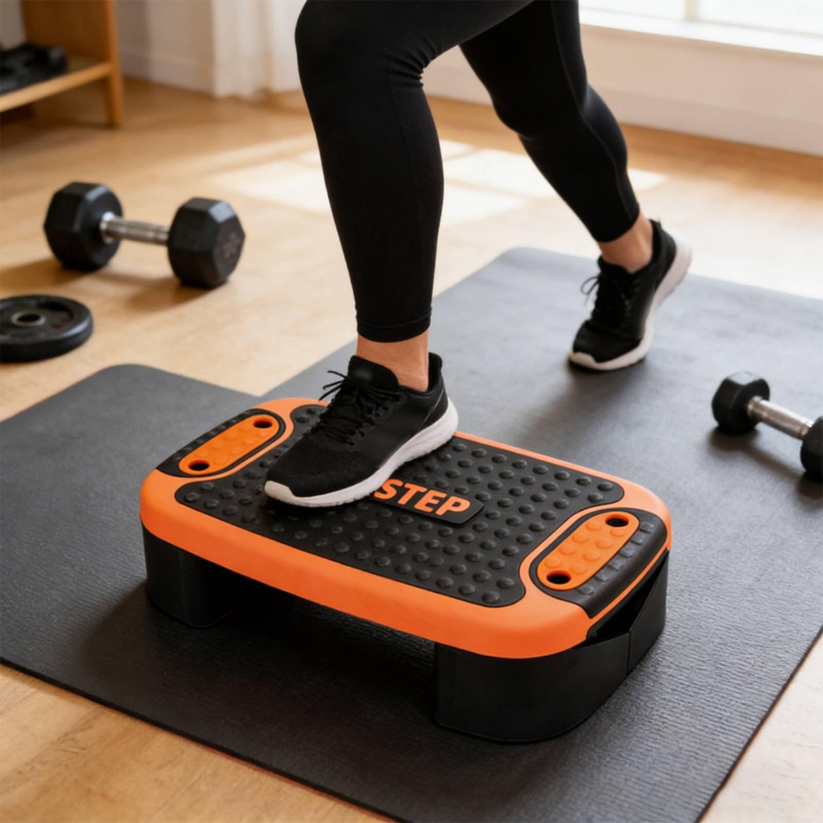 predolo Step Fitness Ajustable Escalón de Entrenamiento Aeróbica Banco con Superficie Antideslizante y Base Robusta Adecuado para Rutinas Rápidas Fuerza y, Naranja Rojizo