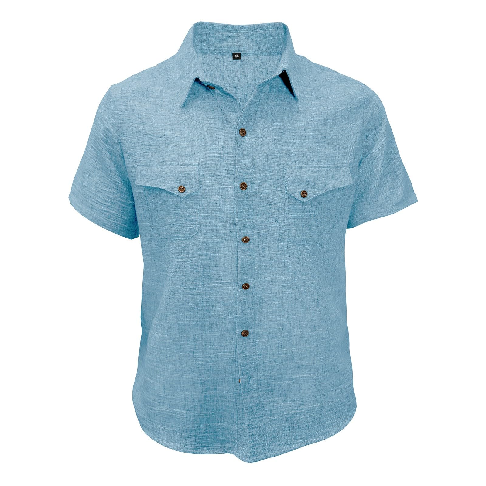Generico Camicia Uomo in Cotone e Lino Maniche Corte Estiva Regular Fit la Spiaggia Camicie con Collo Button-Down Le Vacanze e Il Lavoro Camicia Hawaiana Uomo 3XL Cotone