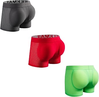 JOCKMAIL Mens Padded Boxer Brief for Enhancing Buttocks Male Underpants with Sponge Padding Panties 3 Pack
