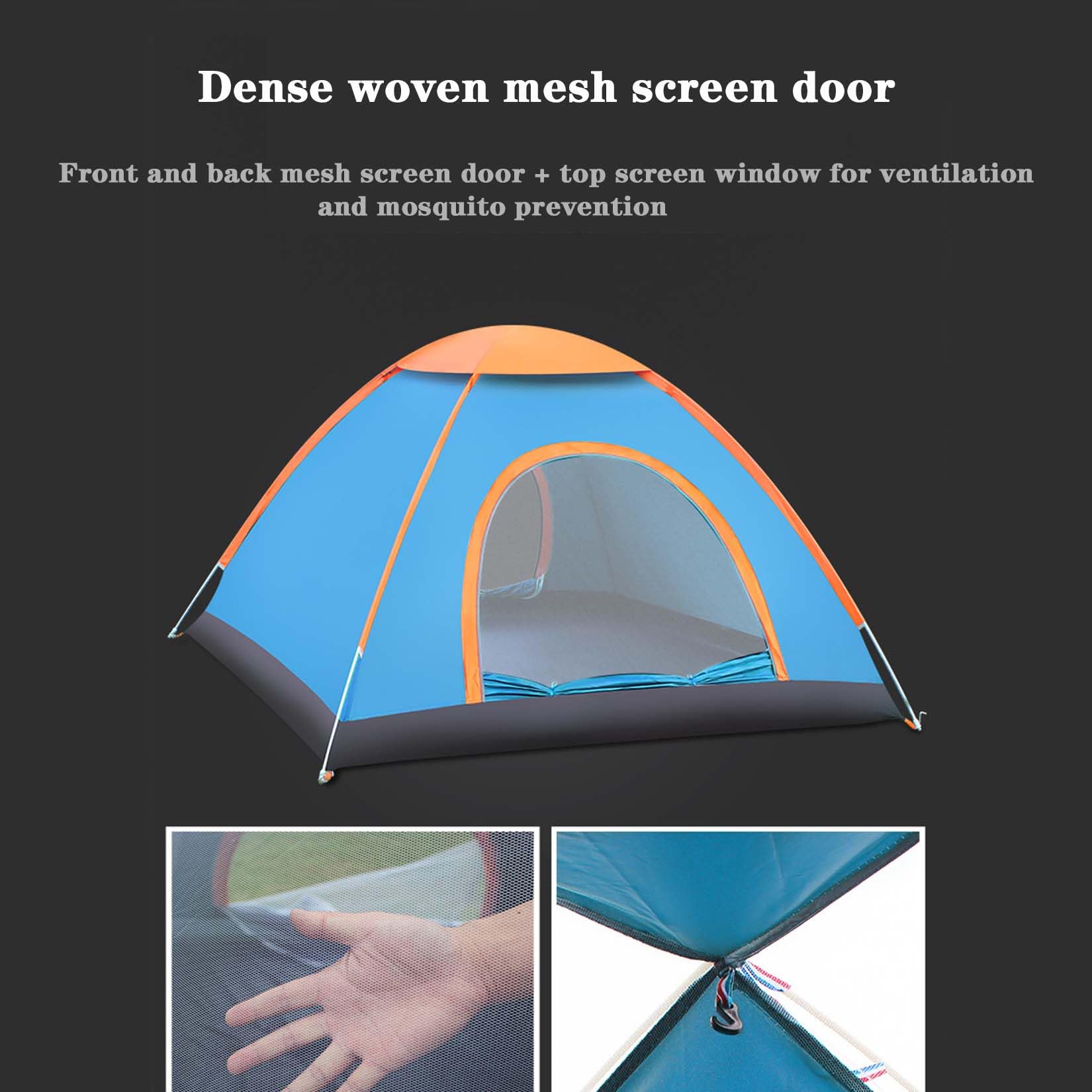 Tenda da campeggio per 2-4 persone, facile da montare, due porte, protezione dalla pioggia e dal sole, adatta per escursioni e campeggio, blu/verde