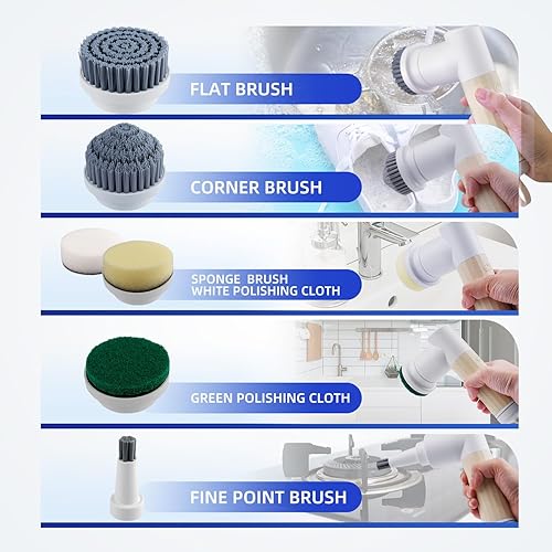 Miniatura 2 de Limpiador eléctrico giratorio, limpiador de baño impermeable con pantalla LCD de potencia, mango de extensión ajustable, cepillo de limpieza