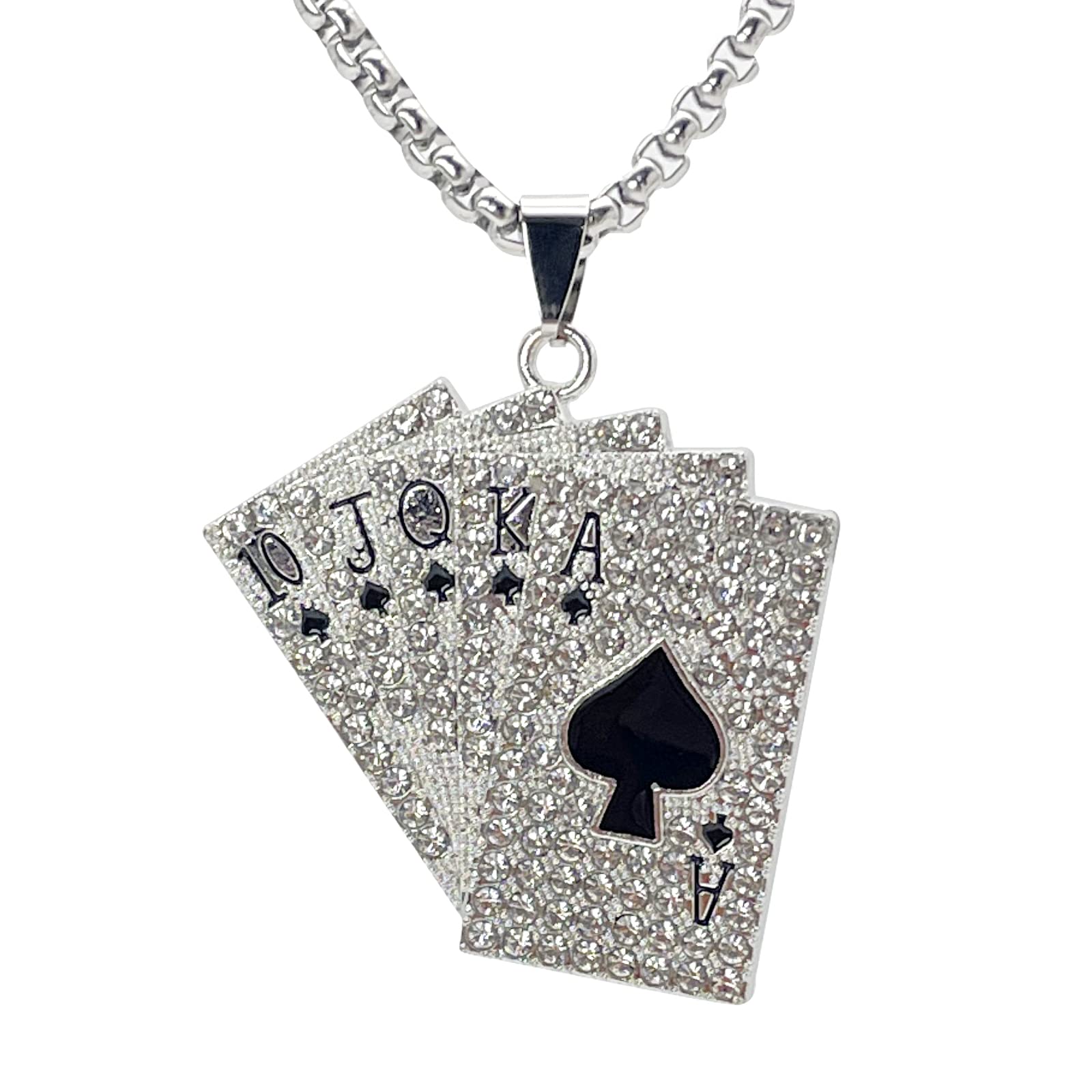 Collier Homme Hip Hop KING Avec Pendentif Cartes à Jouer - Strass Brillants - Longueur Réglable 70 Cm - 13