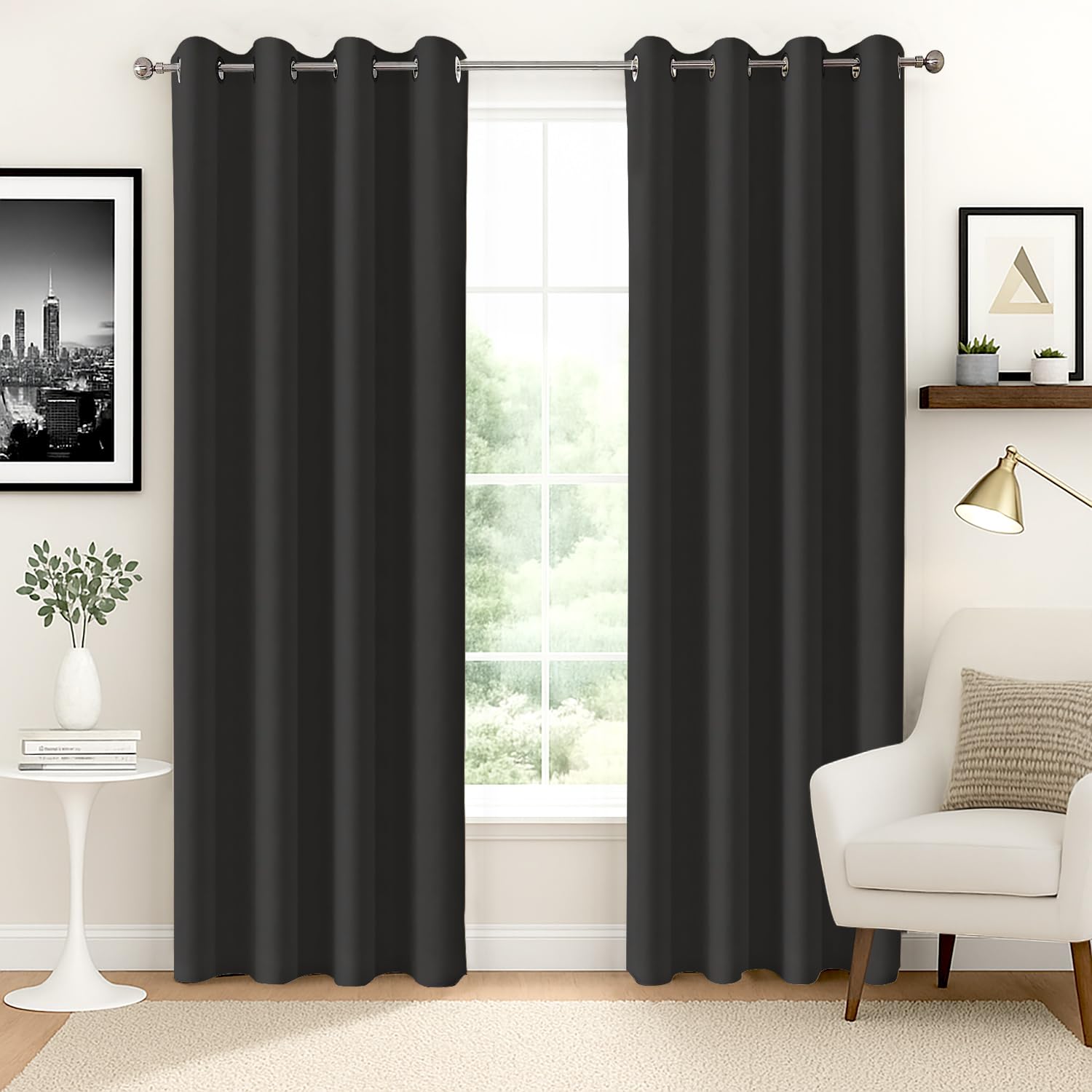 Homestan Blackout Door Curtains 7 Feet Long Set of 2, Room Darkening Blackout Parda 7 Feet with Grommet Design for Home Decor (7x4 Feet, Black)