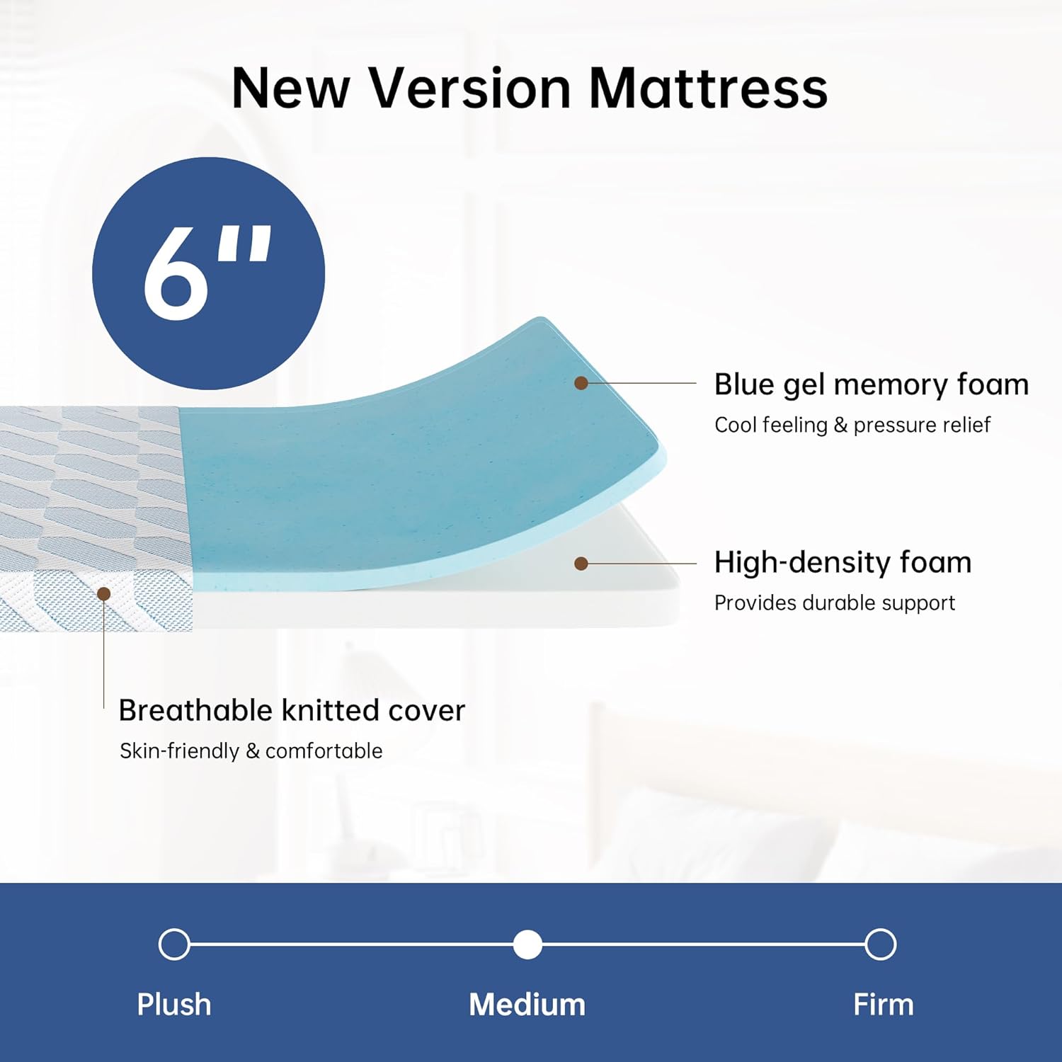 TFD Twin Size Mattress, 6 Inch Cooling Gel Memory Foam Mattress in a Box for Pressure Relief, No Fiberglass, Motion Isolation, Removable Washable Cover, Medium Firm, 75''L x 38''W