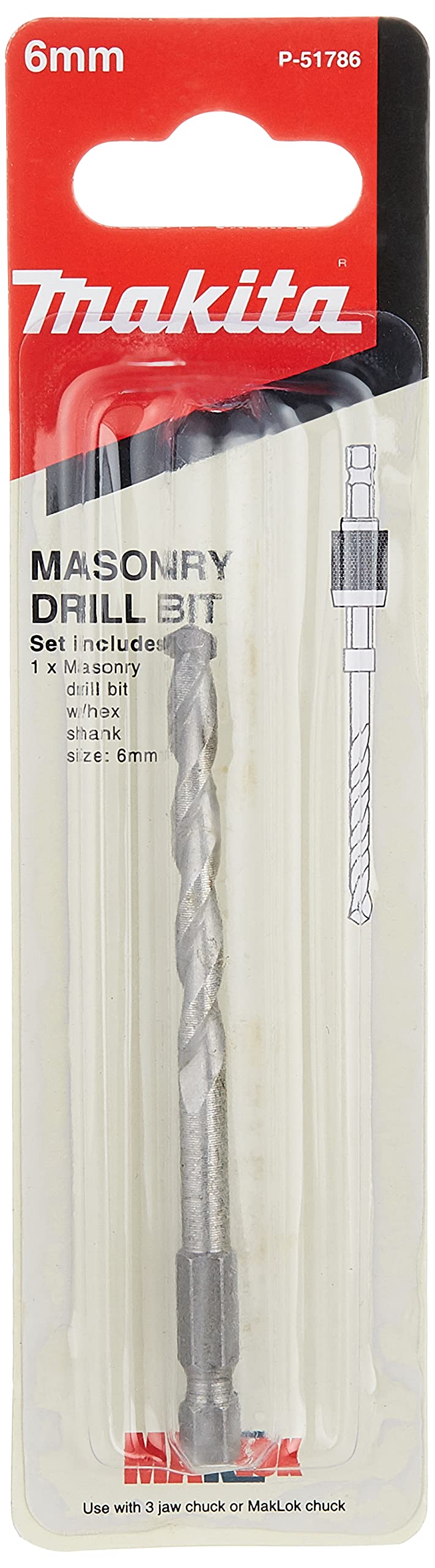 Makita P-51786 Acc Masonry Drill Bit, 6 mm Diameter