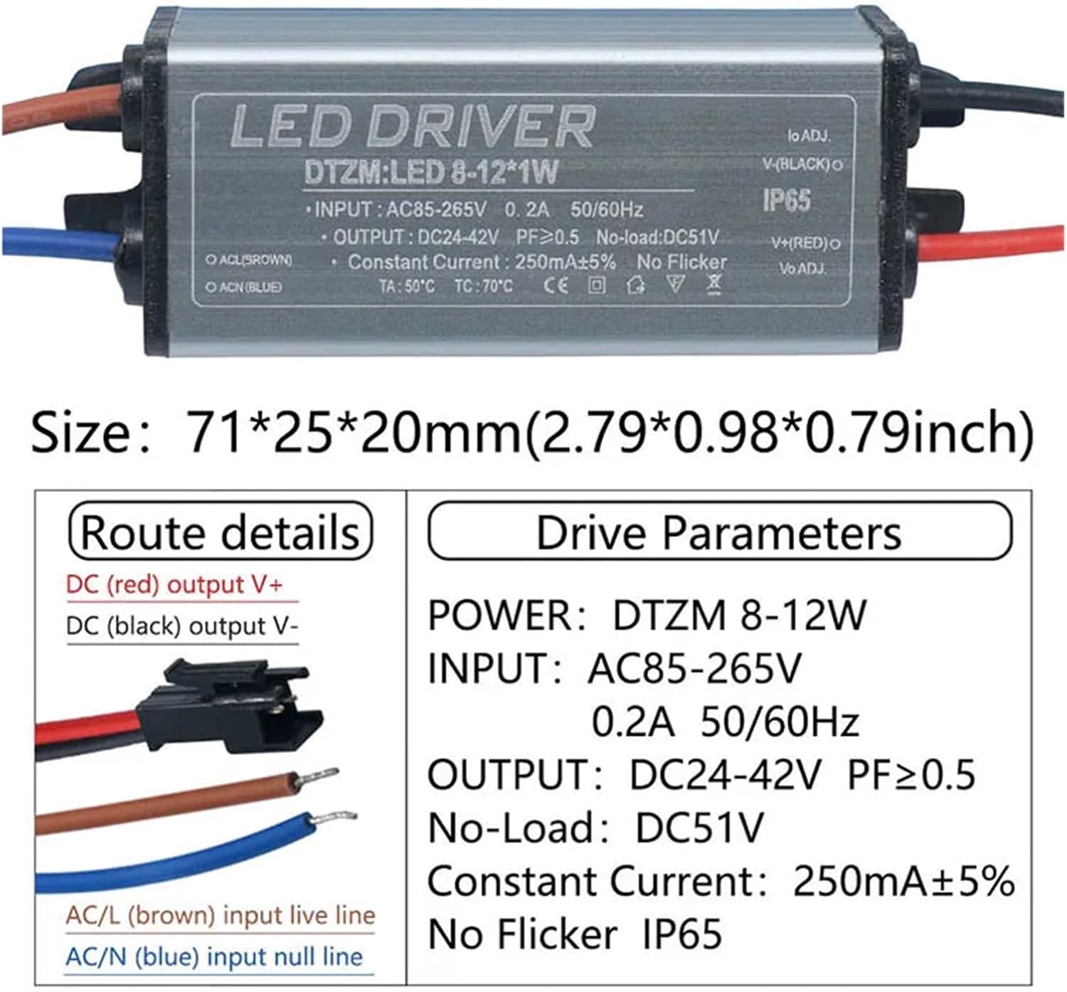 1PCS LED Driver Adapter Transformer 250mA(8-12W DC24-42V)