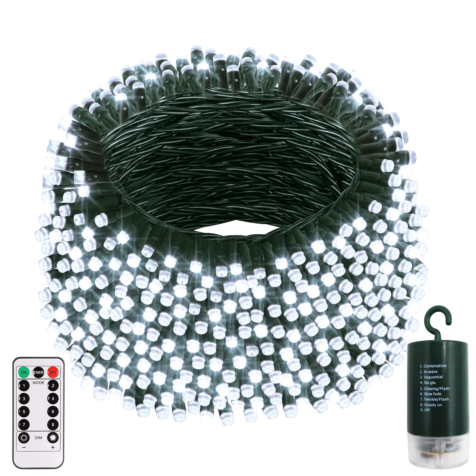 DBFAIRY Christmas Fairy Lights Battery Powered, 20M 200 LED String Lights with Remote Timer Green Cable Fairy Lights for Garden Patio Wedding Xmas Decorations (Cool White)