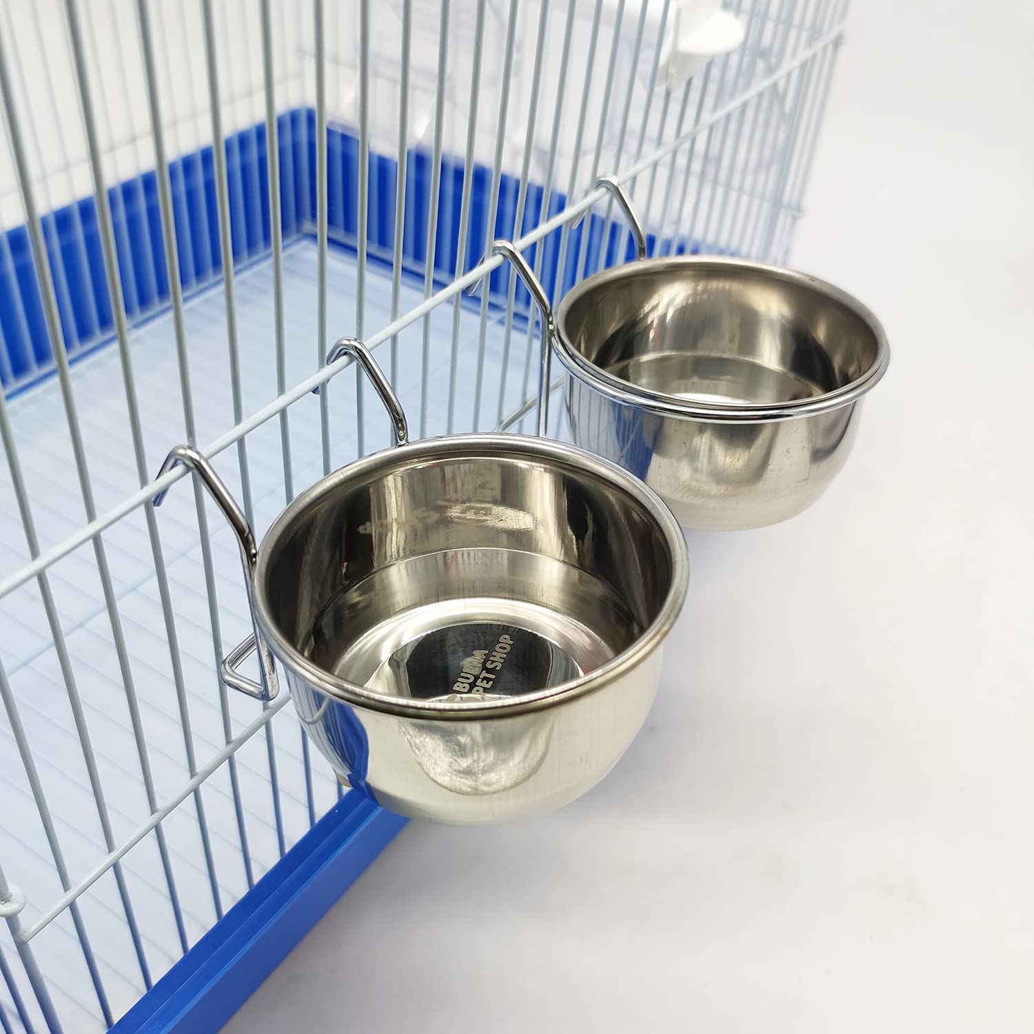 2X Comedero Bebedero para Jaula de Pajaro Acero Inoxidable con Gancho Contenedor de Comida 4 Tamaños Cuenco de Comida Colgante para Pájaro Loro Animal Pequeño Perro BPS-11129 * 2