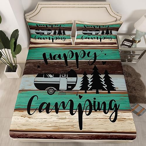 Vista 59 de Juego de sábanas para cámper tamaño matrimonial para niños y niñas, sábanas de madera para adolescentes de Happy Camping Farm, accesorios de Multi 04