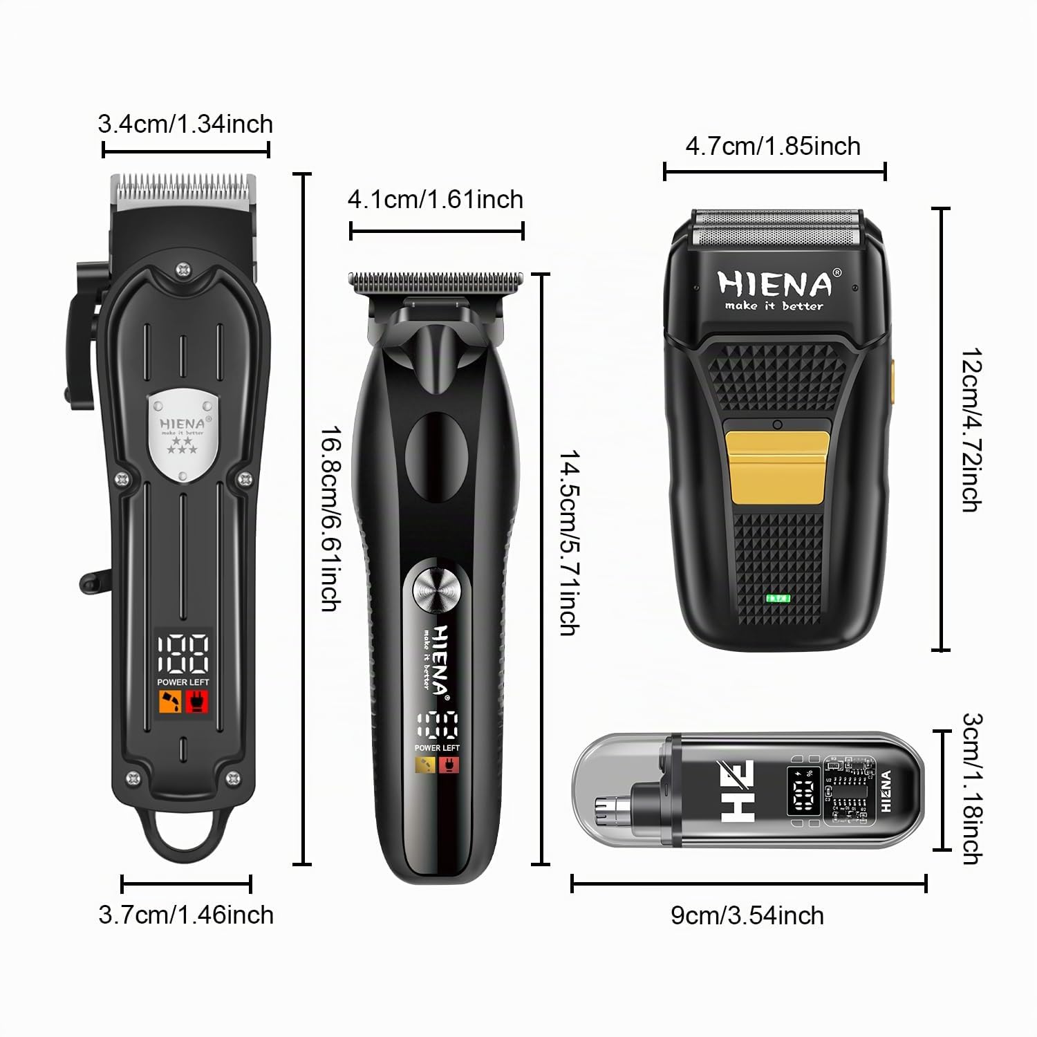 HIENA PRO Maquina de Cortar Pelo Hombre, Inalámbrico Cortapelos, Recortadora de Barba, Afeitadora de Láminas, Cortapelos de Nariz, Juego Completo Kit Barbero Eléctrico