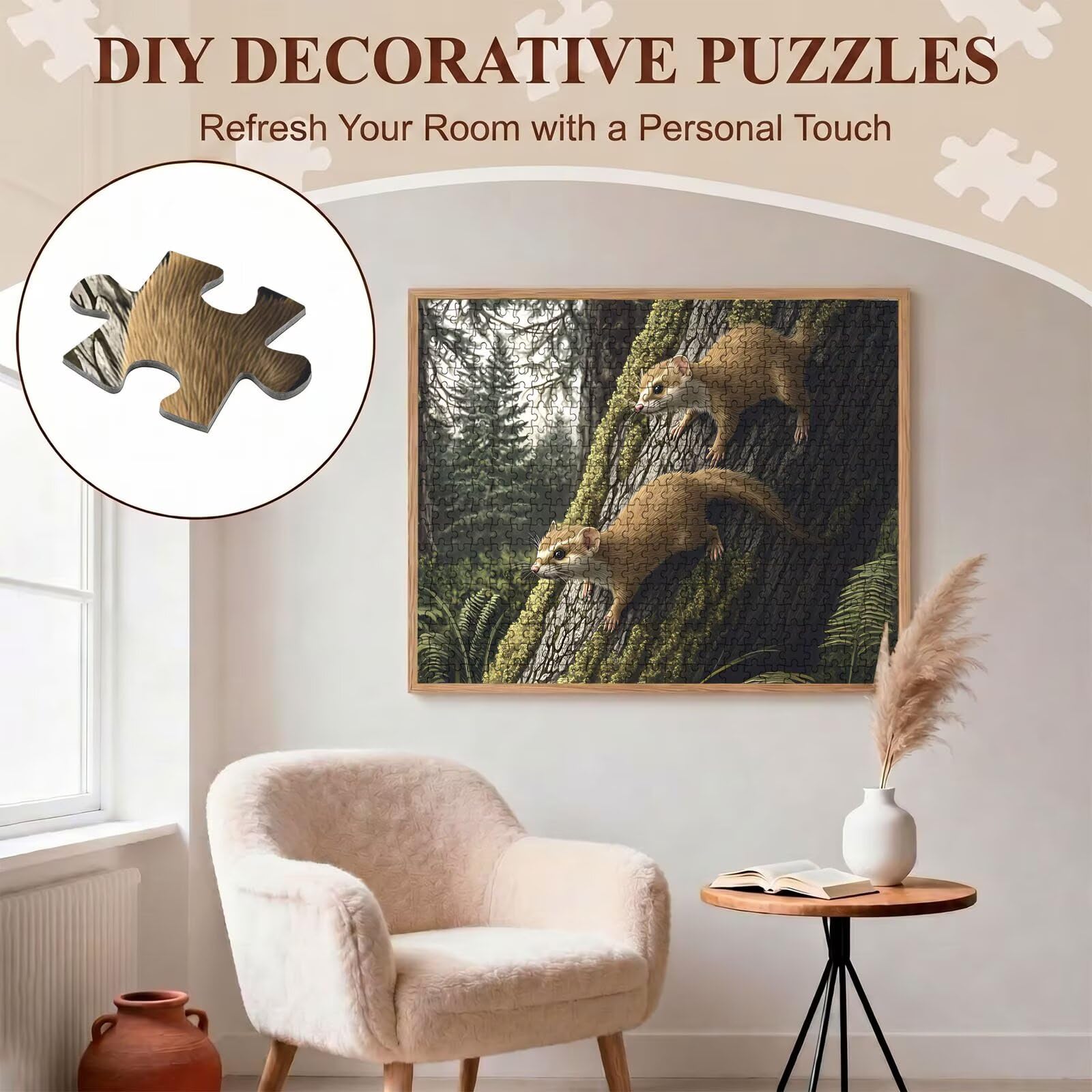 Puzzle 1500 elementów dla dorosłych, trudne wyzwanie puzzle, format 87 x 57 cm, kolorowe drewniane puzzle dla relaksu, rodzinna gra planszowa, niemożliwa klasyczna układanka las zwierzę f0-853