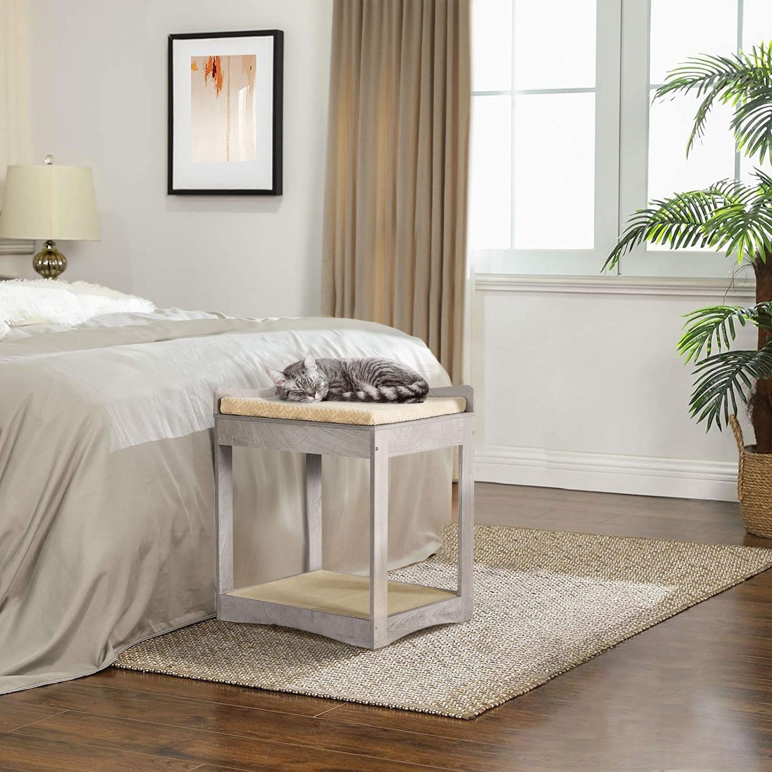 unipaws Cat Window Perch, Pet Bunk Bed for Small Dogs and Cats, Elevated Bed with Cushion and Cat Scratch Pad