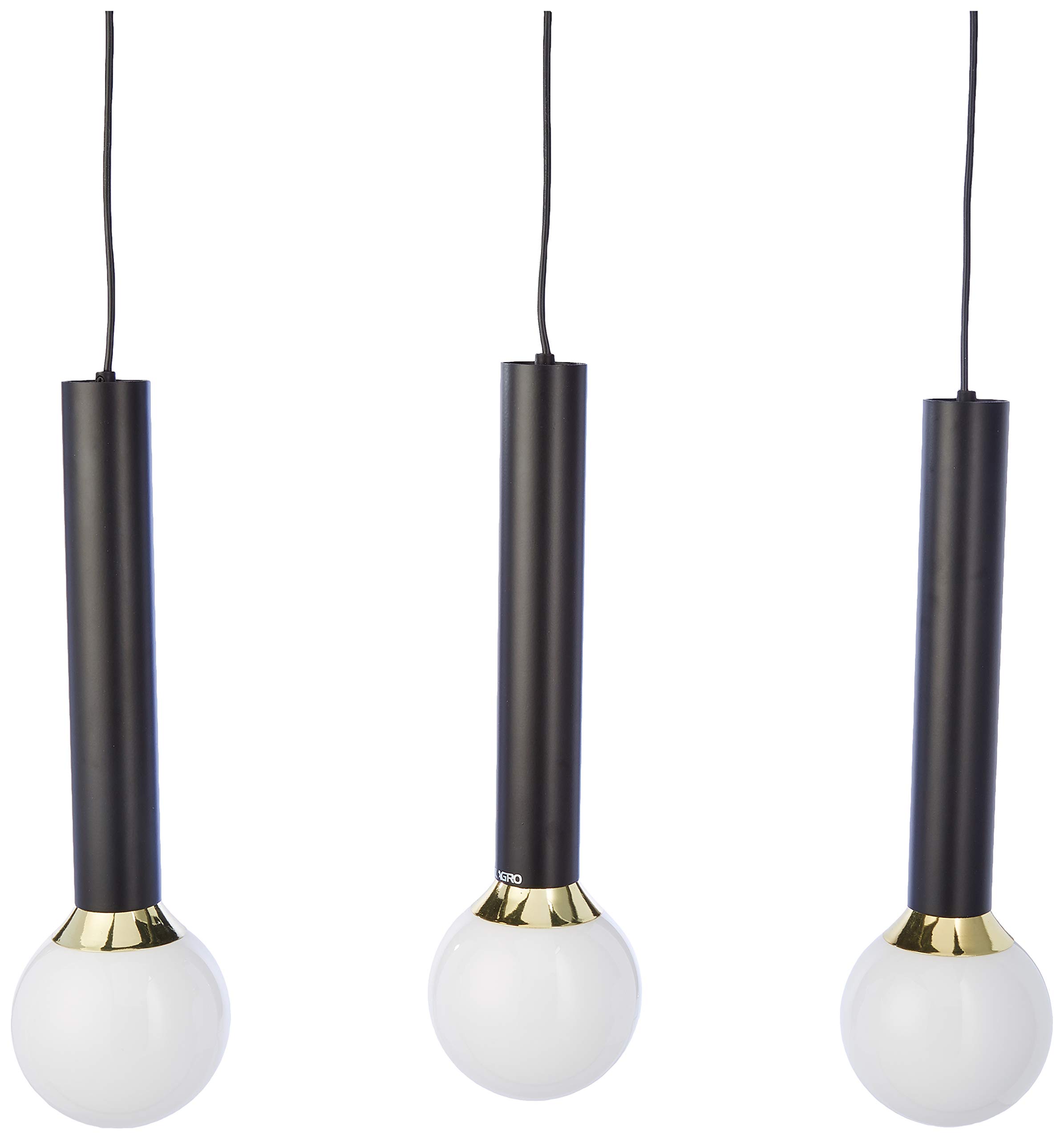 Lampe à suspension en métal noir et doré Homemania avec abat-jour en verre blanc
