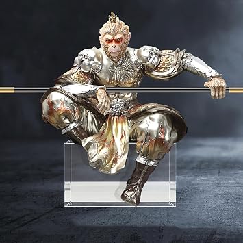 Sepkus Monkey King Statue Car Decorations Goku Art Relievo,Wukong Action Figure Monkey Figurines Monkey King Decor,Sun Wukong Statue Model Decoration Collectible Dolls FigurinesGold