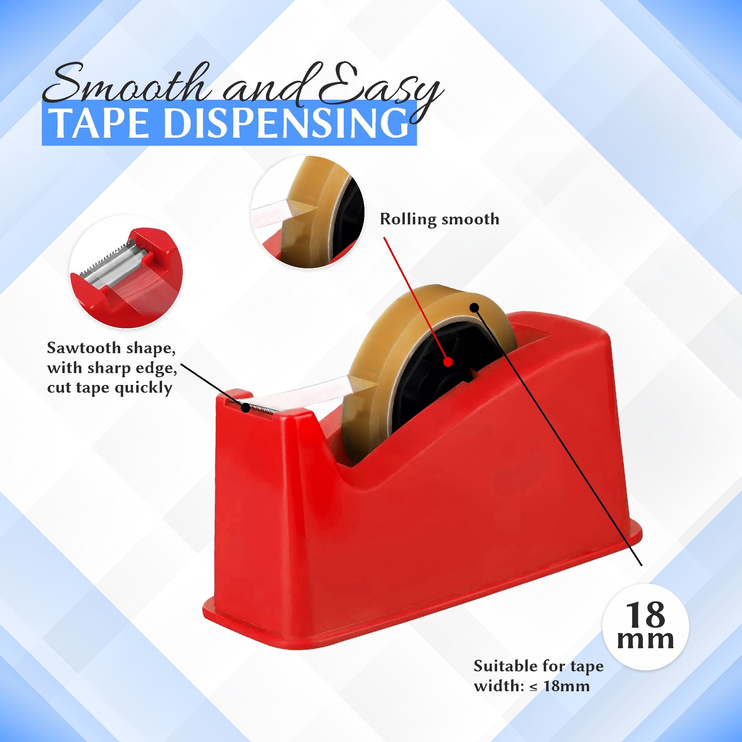 YAJNAS Dispenser per nastro adesivo per imballaggio, pesante e antiscivolo, 2,5 cm, dispenser per nastro in cellophane per casa, ufficio, scuola (colore casuale)