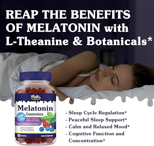 Miniatura 5 de Neaft Gomitas de melatonina, 2.5 mg, con L-teanina, flor de la pasión, manzanilla y bálsamo de limón, ayuda a la relajación, no forma hábito, sin