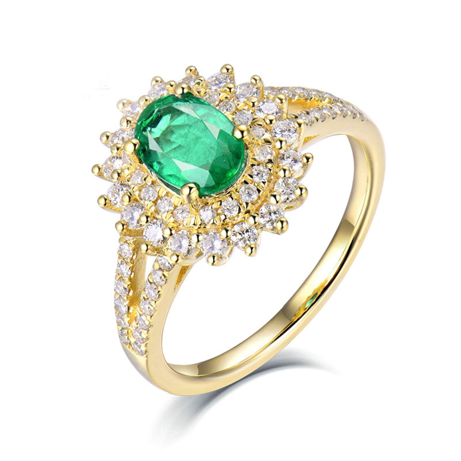 18K(750) Weißgold Ringe Frauen, 0.65ct Smaragd Ehe Ring mit Gravur mit Diamant Ringe Party Reise Schmuck Größe 45 (14.3)-70 (22.3)