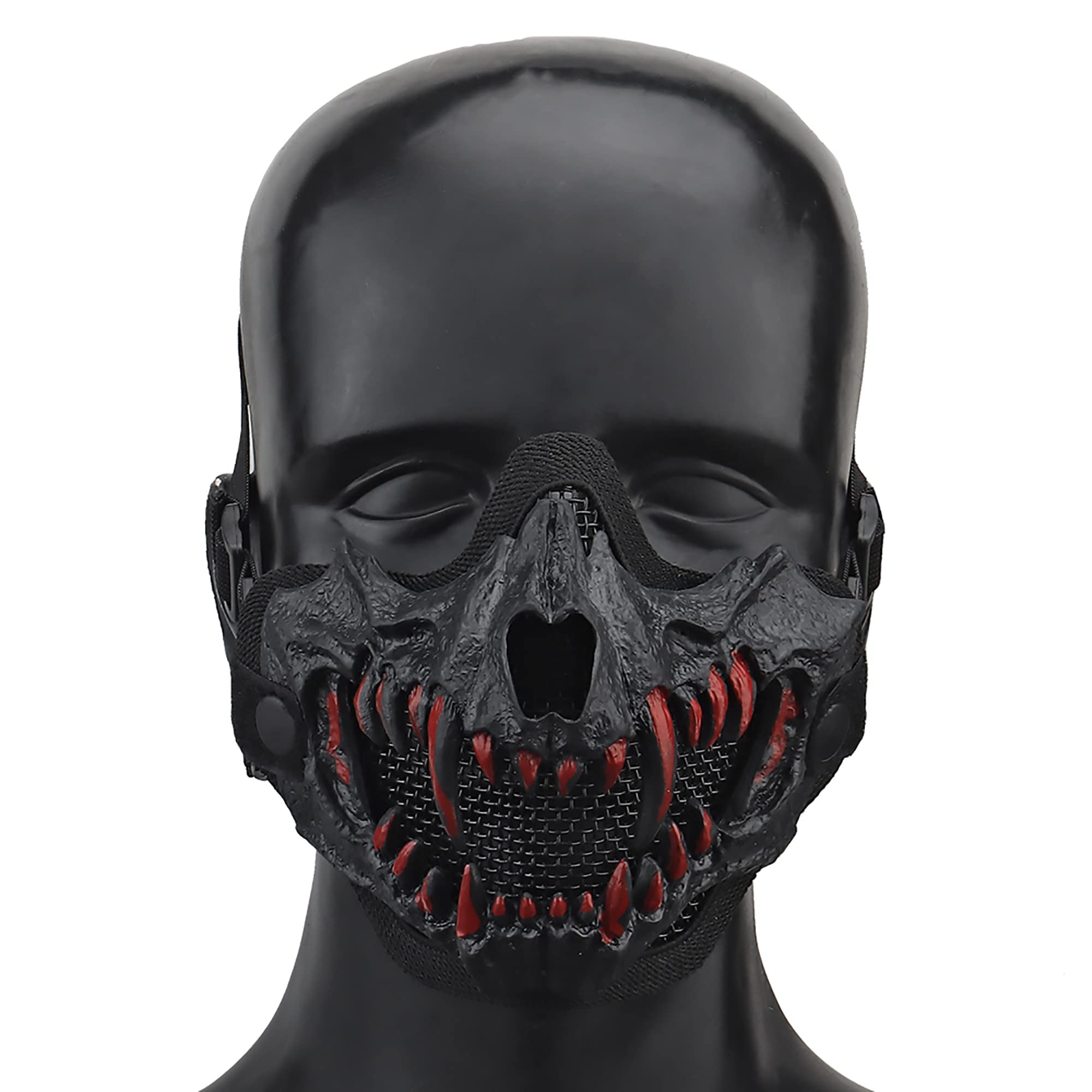 Maschera tattica a mezzo viso, traspirante, in acciaio, per softair, caccia, Halloween, feste in maschera