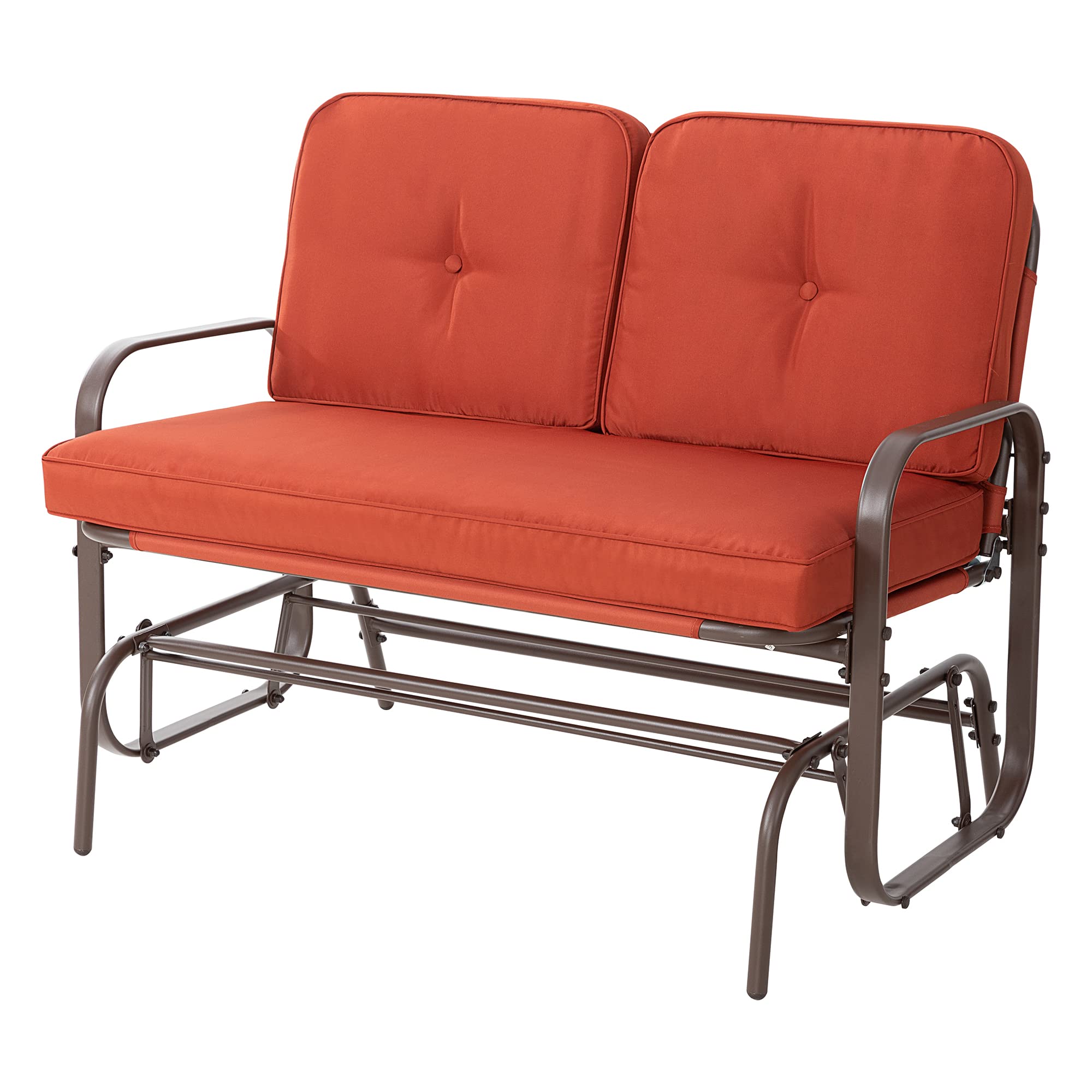 JY QAQA Outdoor Patio Glider Rocking Bench,Garden Loveseat Porch Furniture Glider, Steel Frame Chair Set with Cushion （Orange）