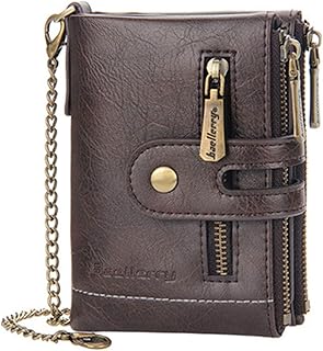 Portefeuille Homme Cuir Fossil Portefeuille Vintage Retro avec ChaîNe RFID Blocage Portefeuille Court Pliable Pince à Billets Homme avec Porte-Cartes, FenêTres Photo, Poches à Monnaie (Café)