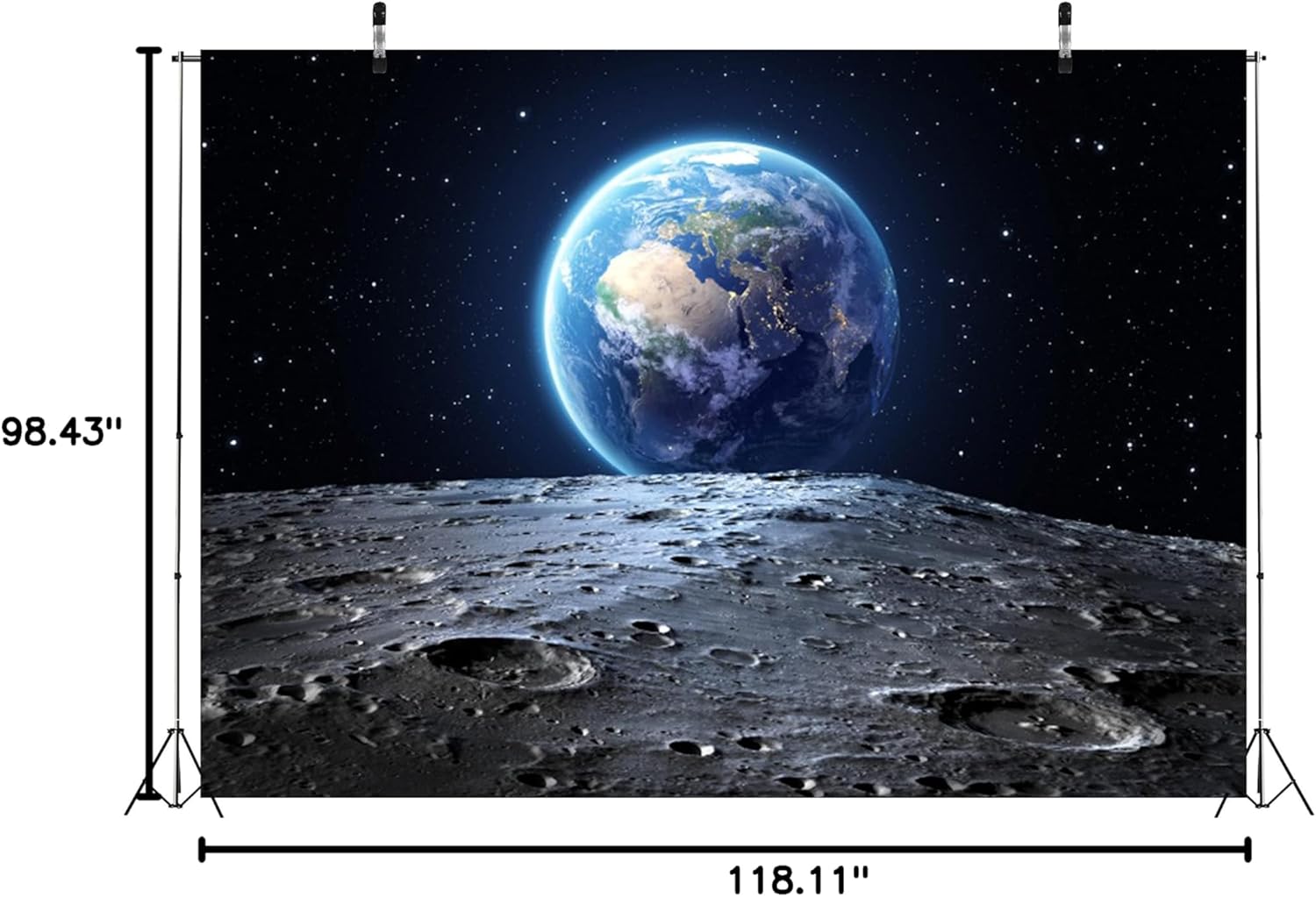 BELECO 10x8ft Fabric Outer Space Backdrop Universe Background Earth Moon Surface Furnished by NASA Planet Stars Photography Backdrop for Birthday Party Decoration Photoshoot Photo Background Props