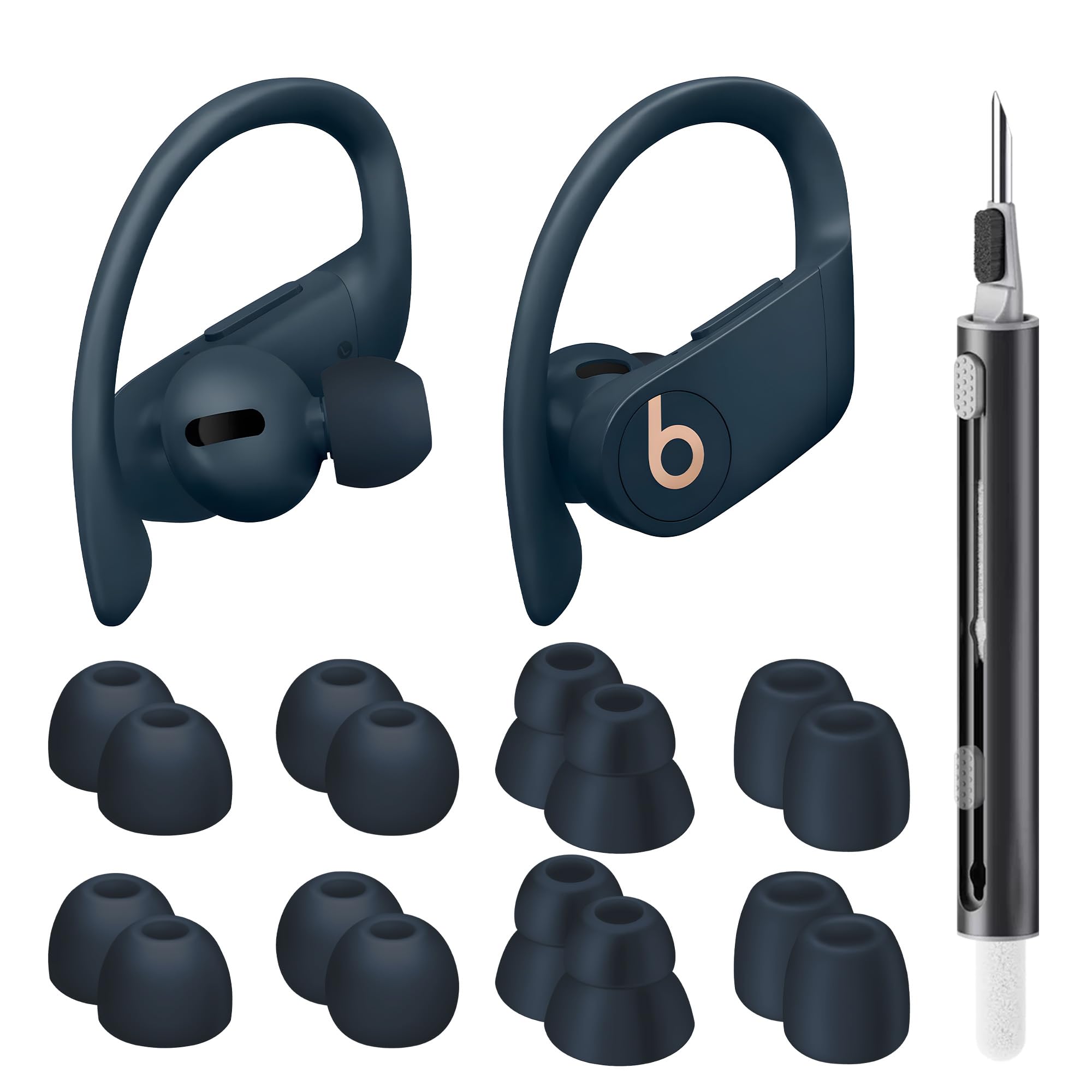 8 Pairs Ear Tips for Beats Powerbeats Pro/Beats Flex/Beats X with Cleaning Kit, Soft Silicone Fit in Case Replacement Tips for Beats Powerbeats Pro/Beats Flex/urBeats - Navy Blue