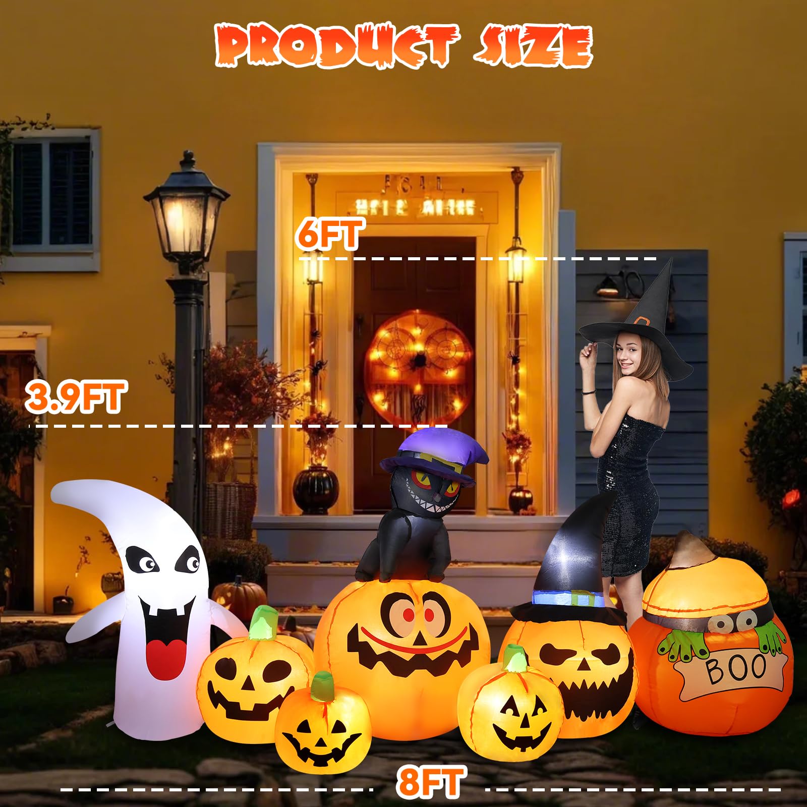 GOOSH Ragno gonfiabile da esterno con luce magica, 2,4 m, per Halloween, decorazione da giardino con luci LED integrate, per vacanze/feste/cortile/ giardino