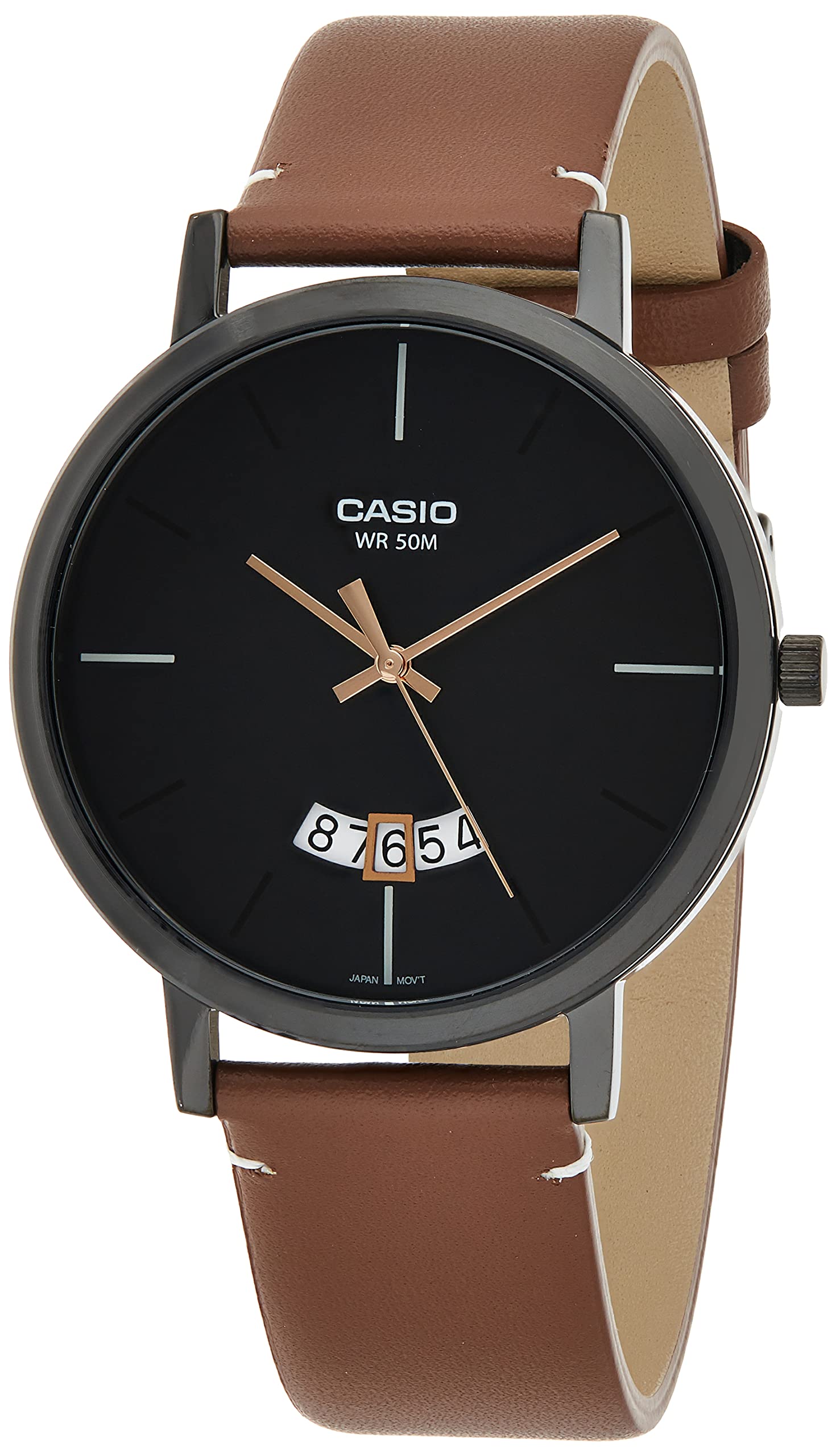 Casio Men Leather Analog Black Dial Watch-Mtp-B100Bl-1Evdf, Band Color-Brown
