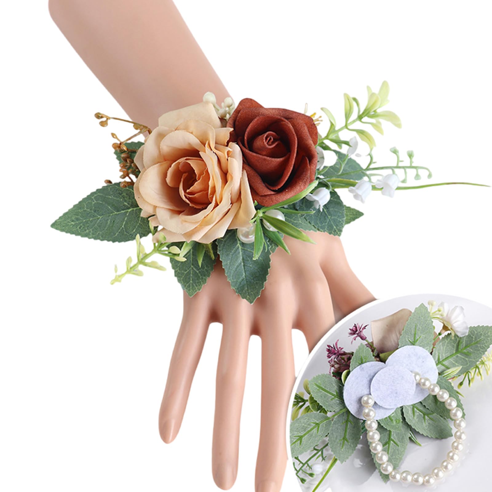 carotoe Bridesmaid Corsage Realistic Rose Boutonniere Wrist Flower for Wedding and Party Decoration Multiple Color Artificial Silk Wedding Boutonnieres