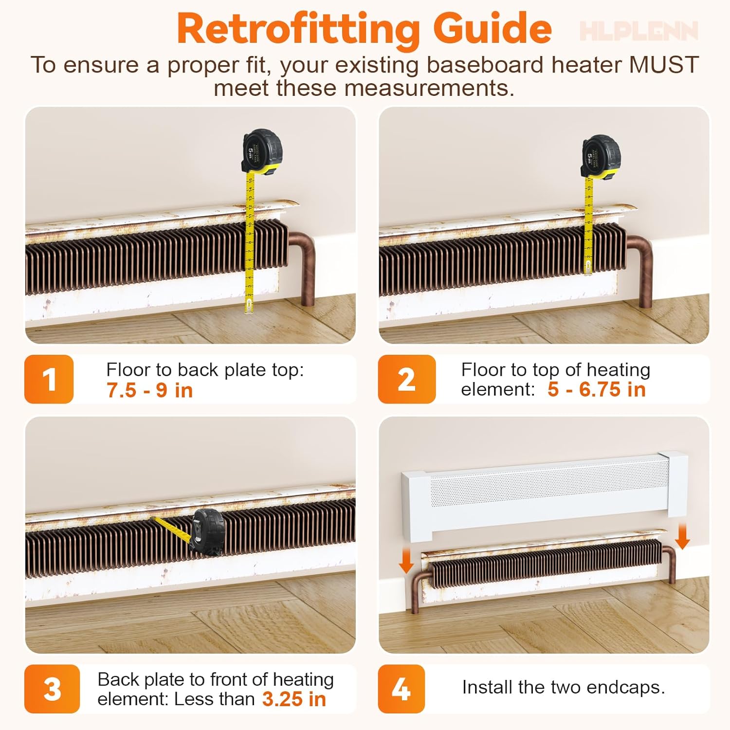 Baseboard Heater Cover, 3FT-6FT Retractable Galvanized Steel Easy Slip-On Baseboard Heater Cover with End Caps, Baseboard Covers for Hydronic Home Heating Systems