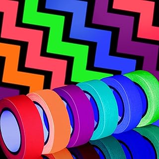 6 Rolls Neon Gaffer Cloth Tape,6 Colors UV Blacklight Reactive Tape,Fluorescent UV Blacklight Glow in The Dark Tape,Adhesive Black Light Tape Neon Party Tape for Black Light Party Supplies,16.5ft/Roll