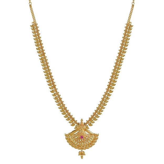 CUTE GOLD One Gram Micro Gold Plated Traditional Trendy South Indian Fashion Jewellery Stylish Ruby Emrald Stone Haram for Women & Girls (HRM-9017)