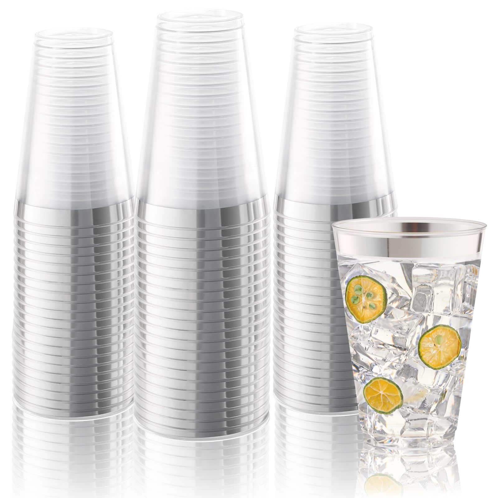 BESTVIP 12oz Silver Plastic Cups, 100 Pack Silver Rimmed Disposable Cups — Amazon image 12