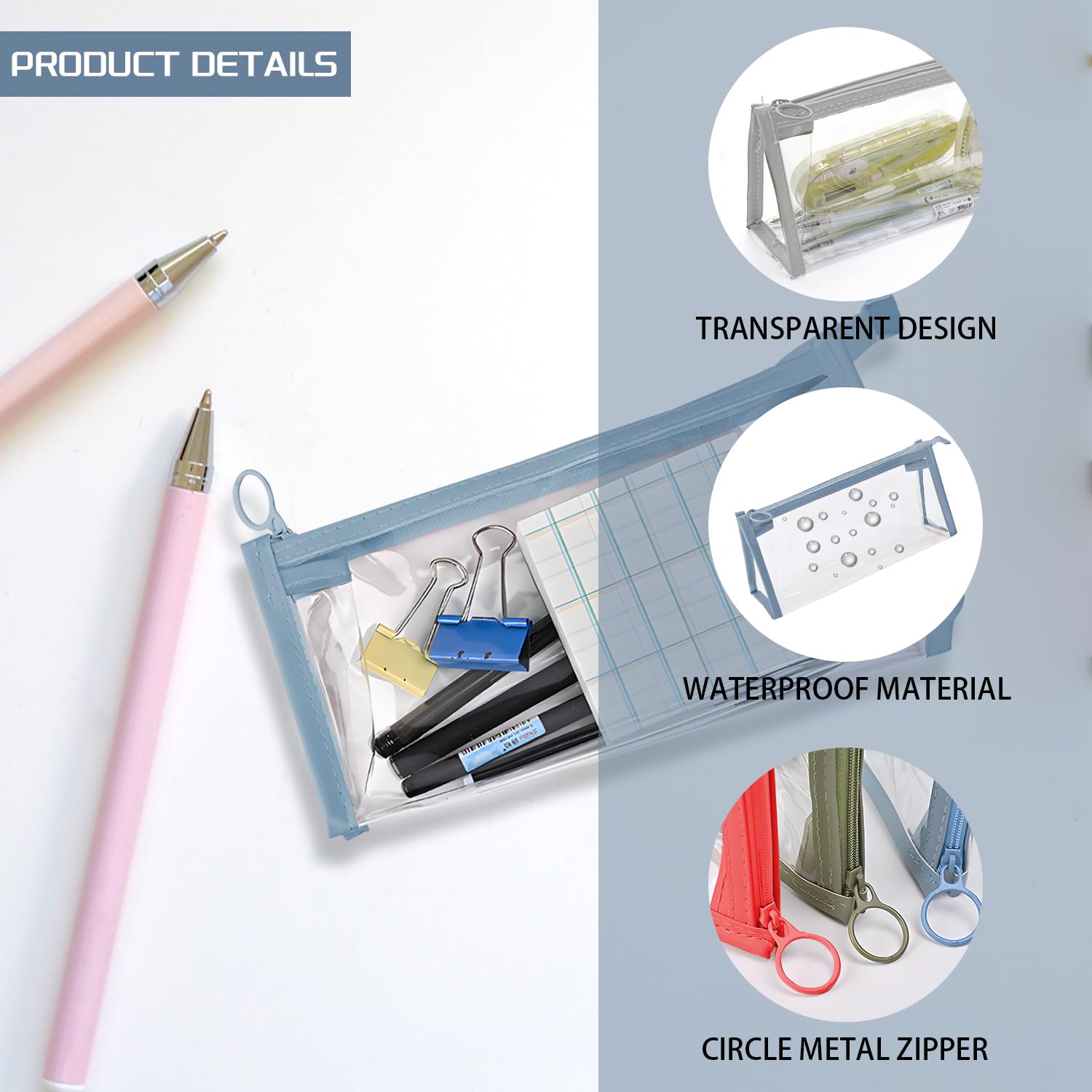MaehSab 10 PCS Clear Pencil Cases Pen Pouch Transparent Marker Pouch with Zipper - Image 3