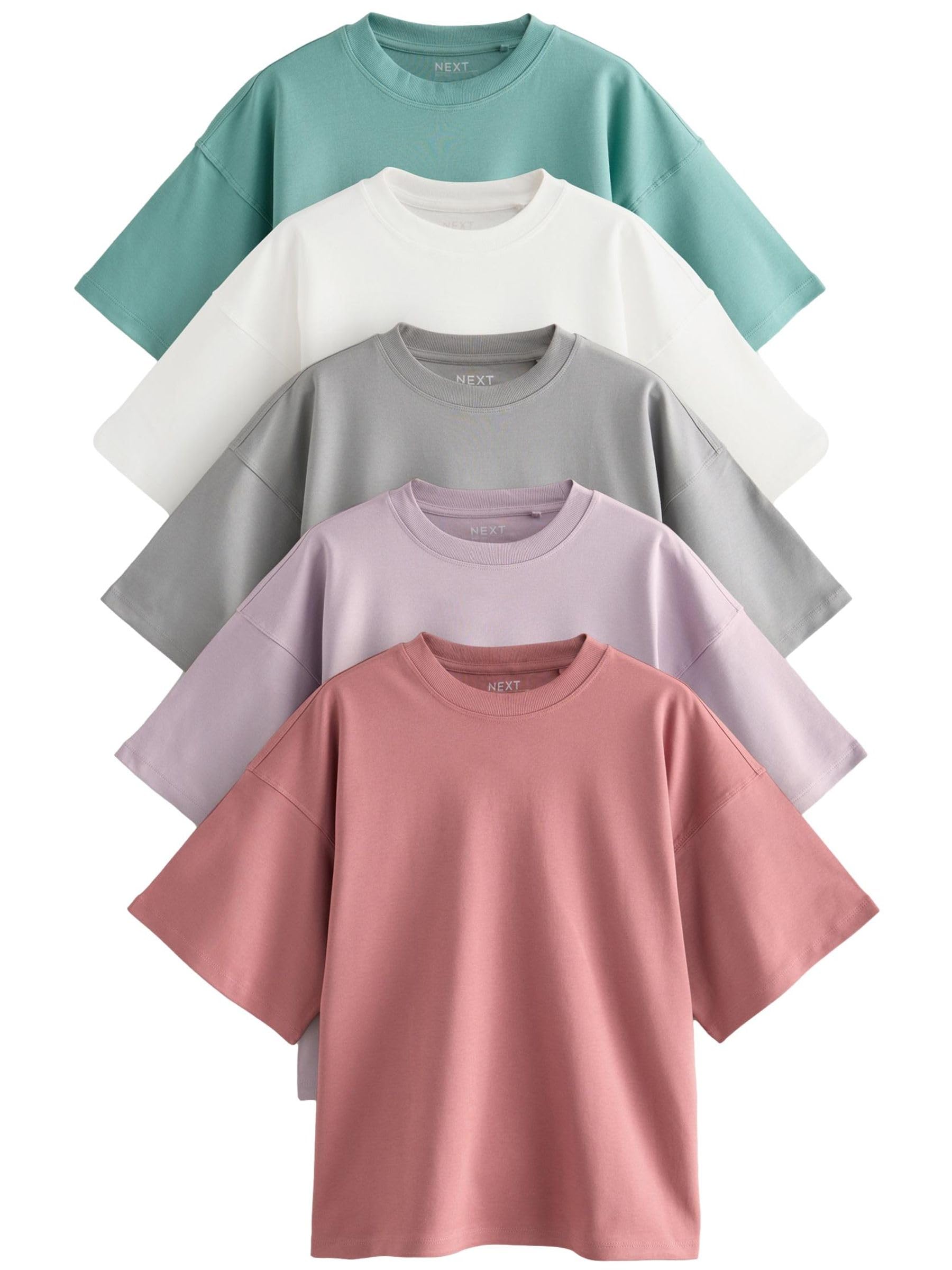 NEXT Donne Confezione da 5 T-Shirt squadrate in 100% Cotone a Manica Corta