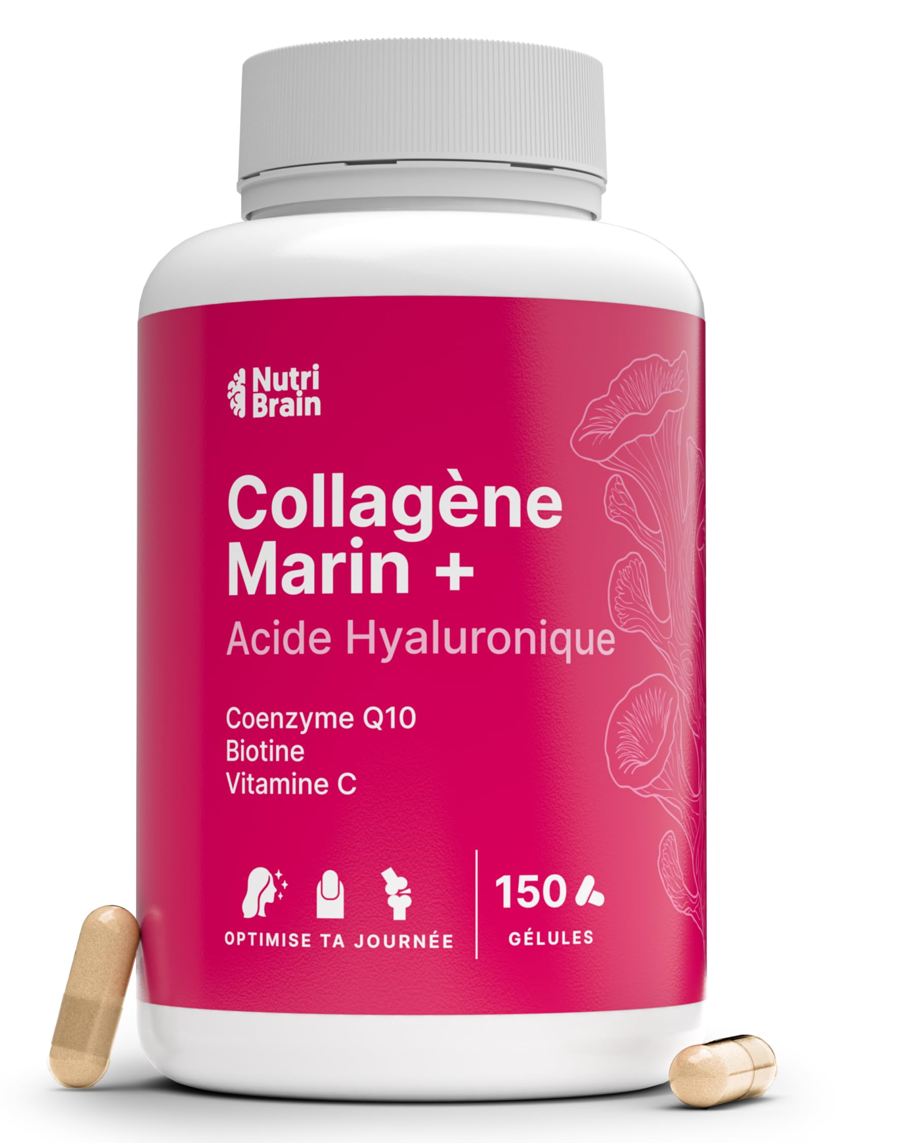 Collagène Marin Hydrolysé Pur + Acide Hyaluronique, Coenzyme Q10, Biotine & Vitamine C | 150 Gélules | Haute Biodisponibilité | 5 Mois | Peptides Type 1 | Peau, Cheveux, Ongles, Articulations