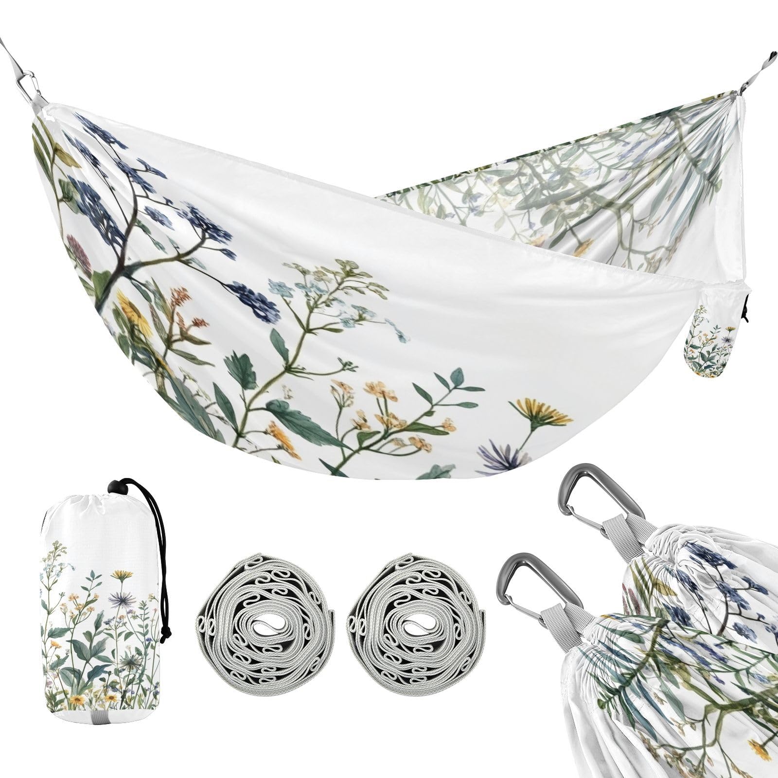 Haskirky Wildflowers Camping Hammock, Single Portable Hammocks with Tree Straps & Attached Carry Bag, 330Lbs Capacity Perfect for Outside Indoor Hiking Beach Backpack Travel