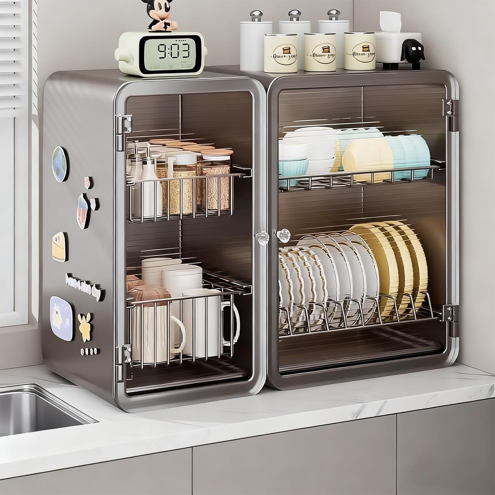 BLEKWETAAT 2 Tier Over Sink Dish Rack with Flip-Cover Cabinet dish rack