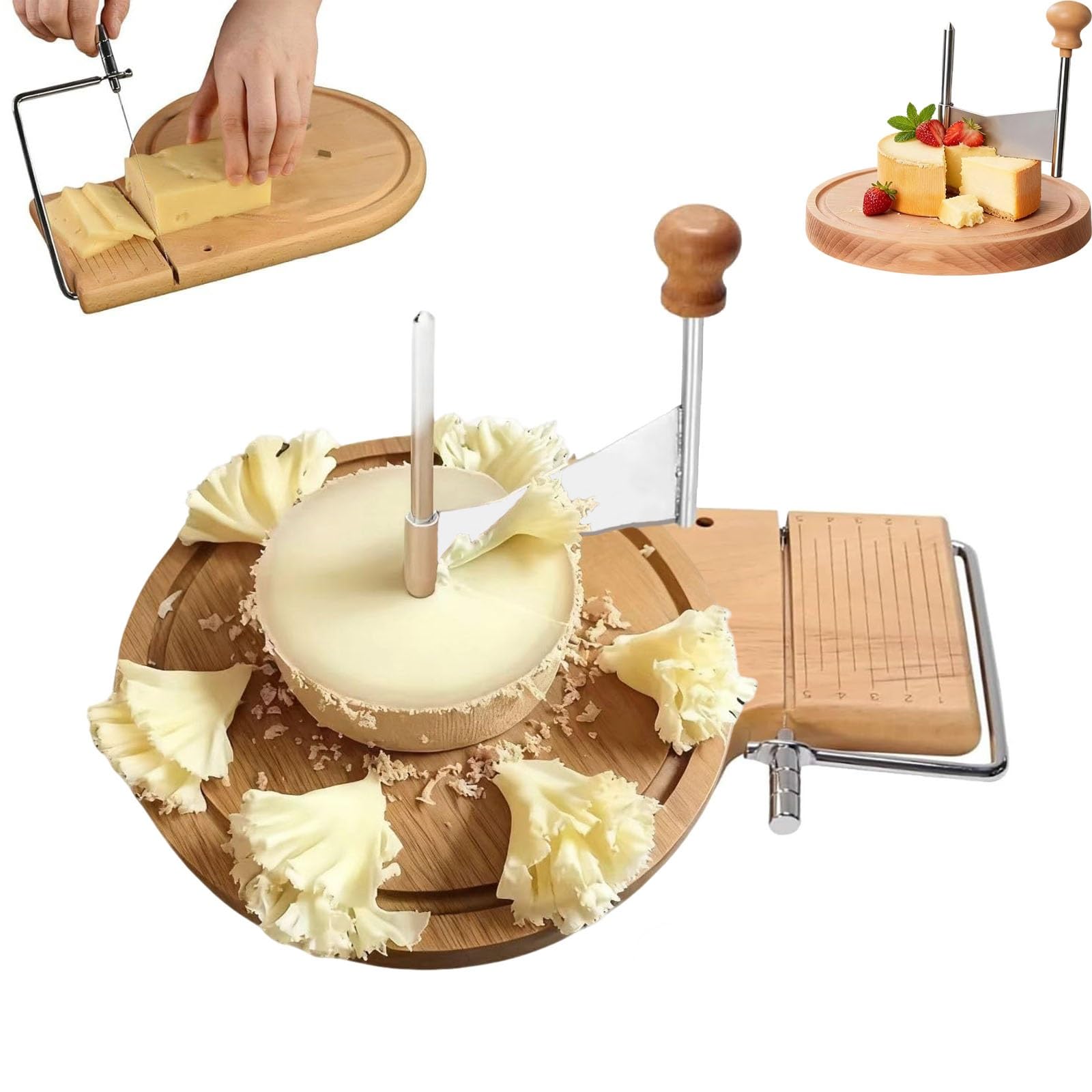 Verstellbarer Käse- und Schokoladenwickler mit Holzsockel für den professionellen und privaten Gebrauch