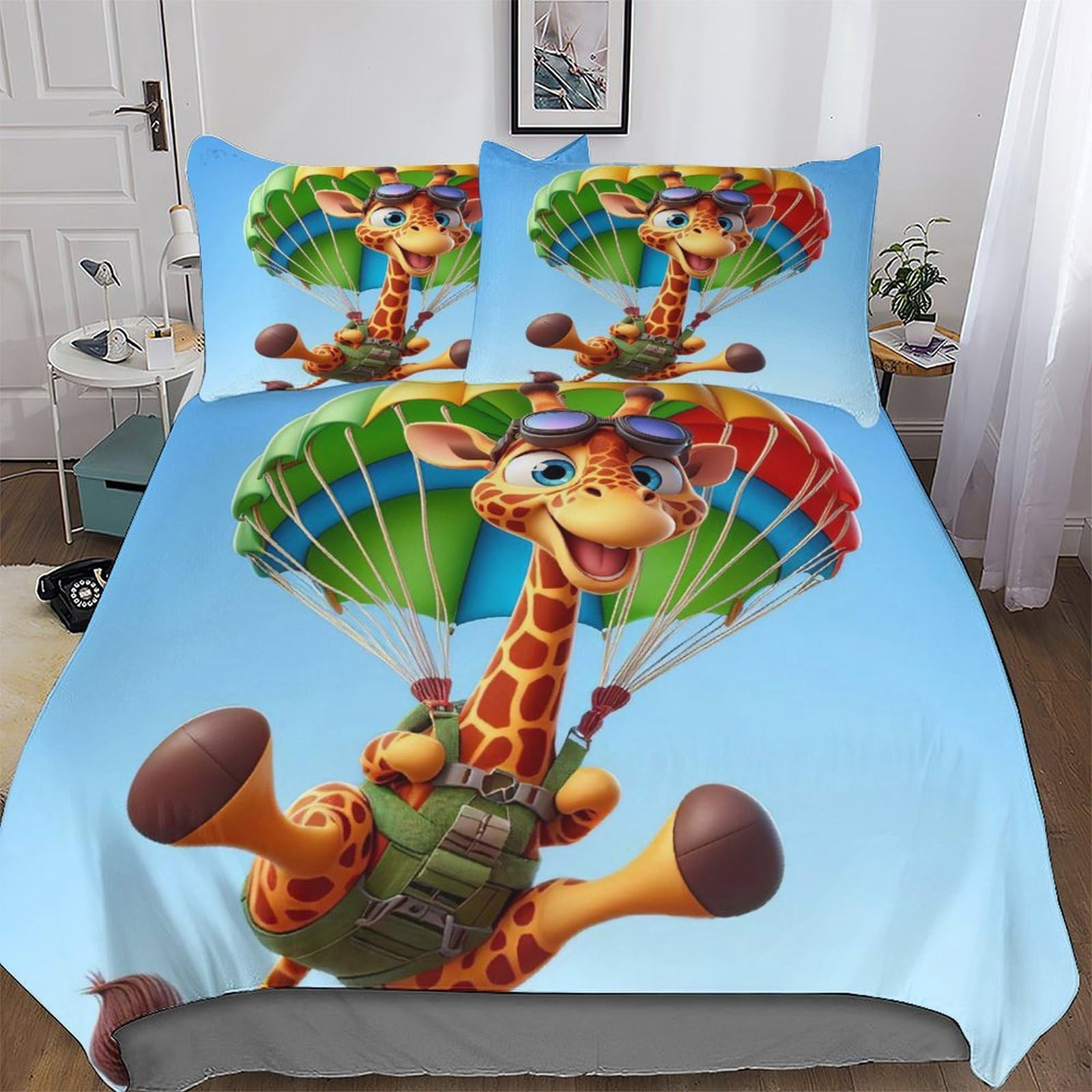 Parure de lit girafe 220x240cm comprenant une housse de couette douce 3 pièces pour grand lit