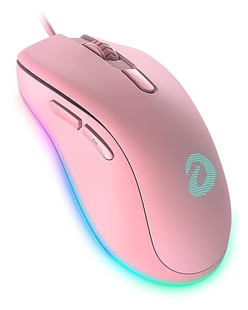 DAREU Wired Pink Gaming Mouse, 6 Programmable Buttons, Ergonomic RGB Gaming Mouse with 16.8 Million Chroma 7 Backlit for PC, Laptop, and Notebook (Pink)