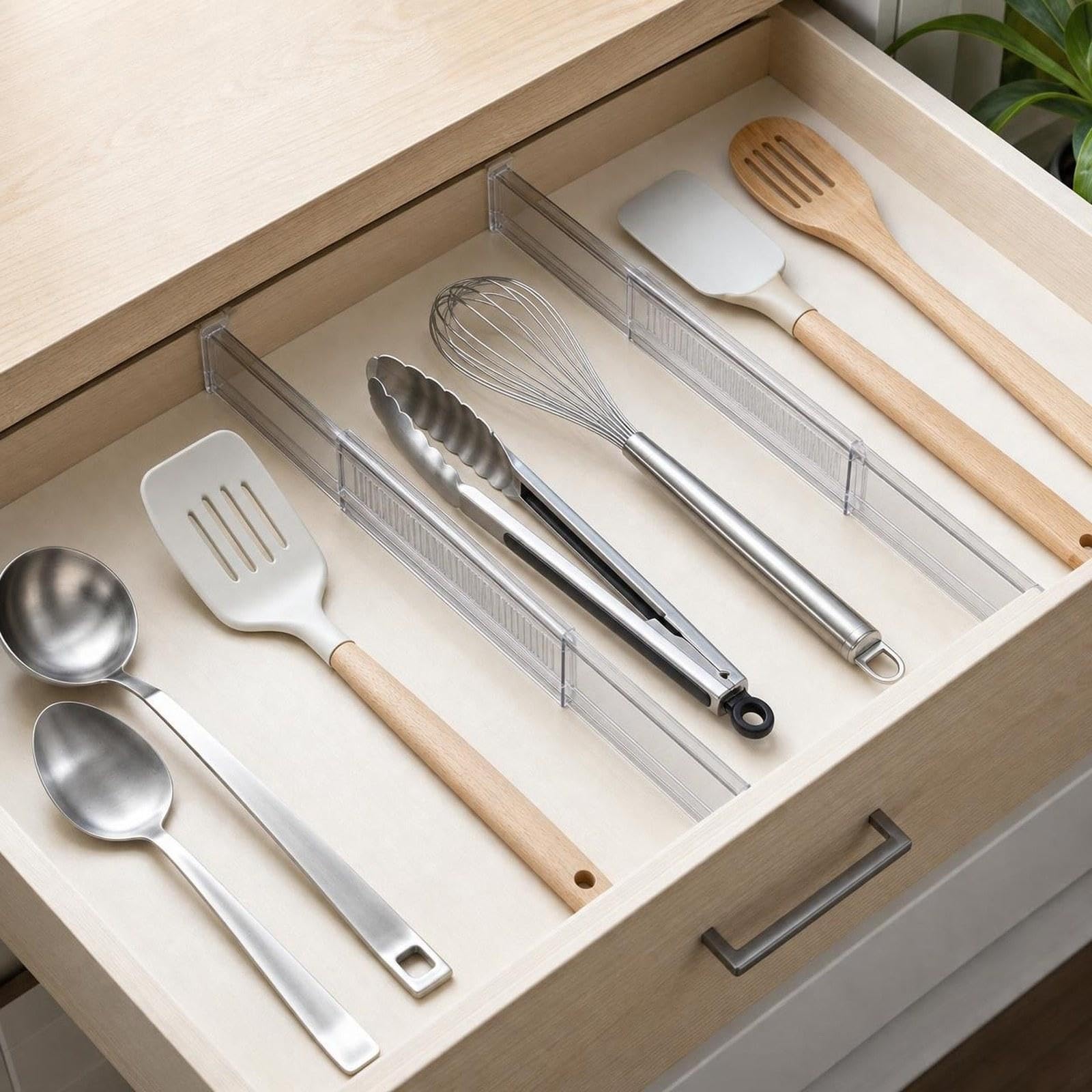 8 Pezzi Divisori per Cassetti Regolabili Organizzazione Cassetti Separatore Design Espandibile Portatile Rimovibile Cuscinetti Antiscivolo Materiale a, Nero Chiaro