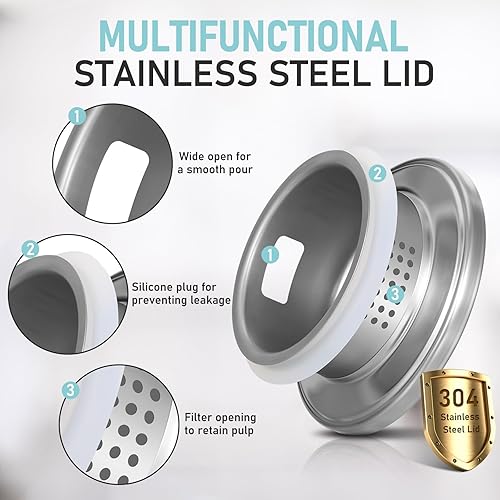 Miniatura 4 de 2 jarras de vidrio con tapa y boquilla, jarra de agua de vidrio con asa para jugo de té, leche, bebidas frías o calientes, con cuchara de mezcla de