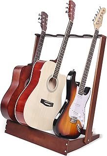 verovita 5-Holder Wooden Guitar Stand - Folding Floor Rack for Electric, Acoustic, Bass Guitars & Cases | Hard Beech Wood, Heavy Duty & Stable Display Holder